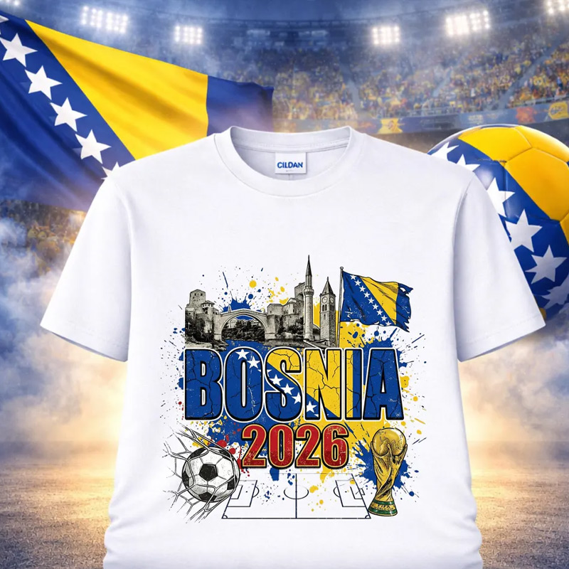Bosnia 2026 Graphic Soccer Shirt Bosnia and Herzegovina Football Flag Landmarks Zmajevi World Soccer Fan Shirt