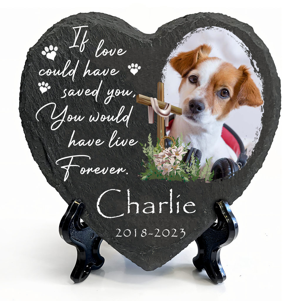 Personalized Dog Photo Christ Corss Flower Custom Dog Memorial Stone, Pet Memorial Gifts - Personalized Custom Memorial Tomstone