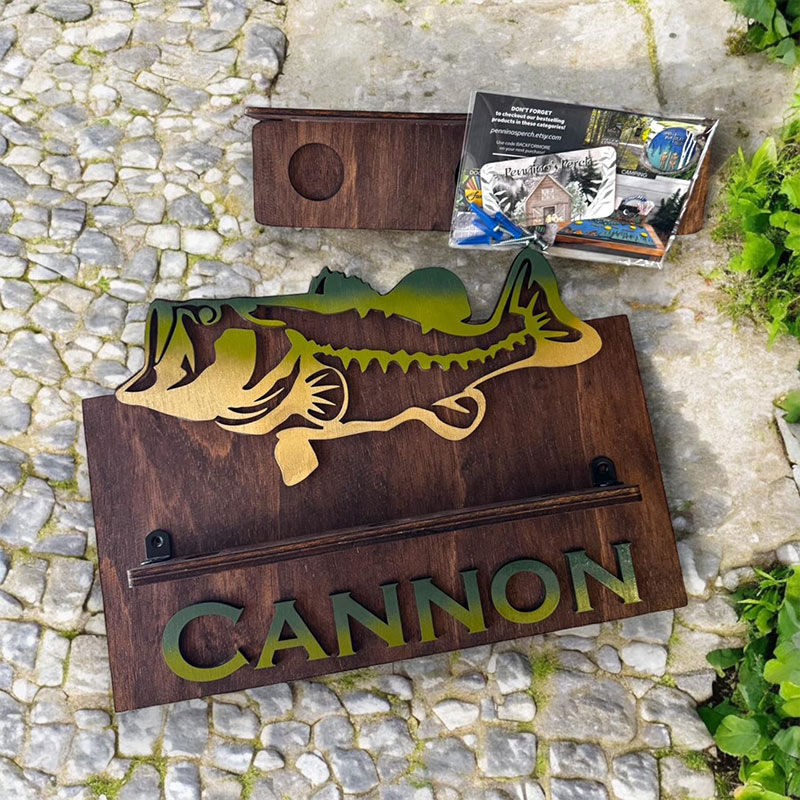 Personalized Reel Cool Dad Wood Fishing Rod Holder Custom Name 6-Rod Wall Rack for Dad Grandpa Fishing Lovers