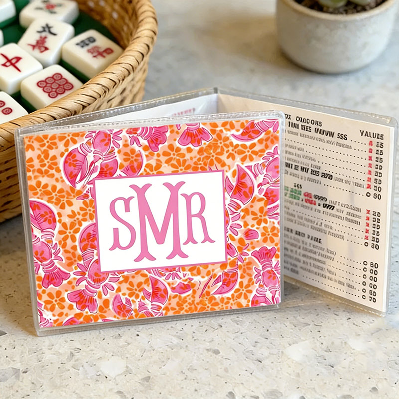 Personalized Mahjong Card Cover and Plastic Sleeve for Large Card National Mahjong League Card Protector Tropical Vacation Style Custom Monogram Mahjong Gift