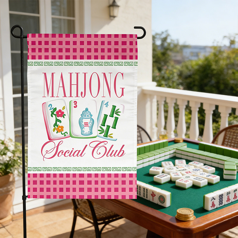 Mahjong Social Club Garden Flags Courtyard Decor Mahjong Parties and Gifts for Mahjong Enthusiasts