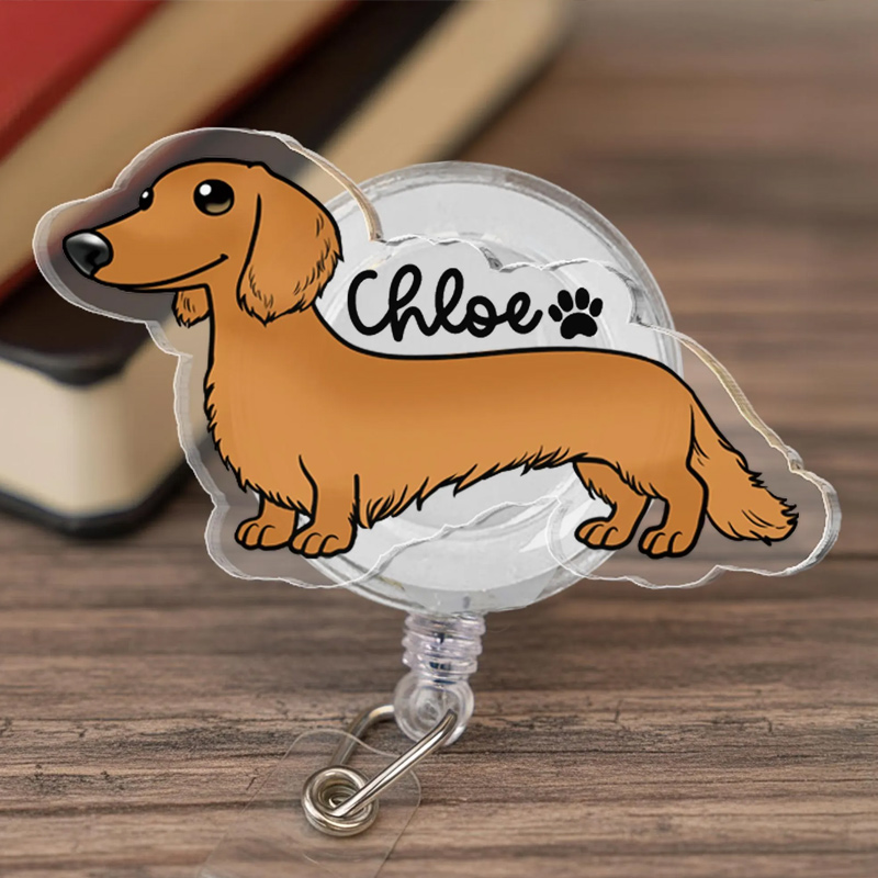 Personalized Daschund Badge Reel Daschund Nurse ID Holder Nurse Gift 