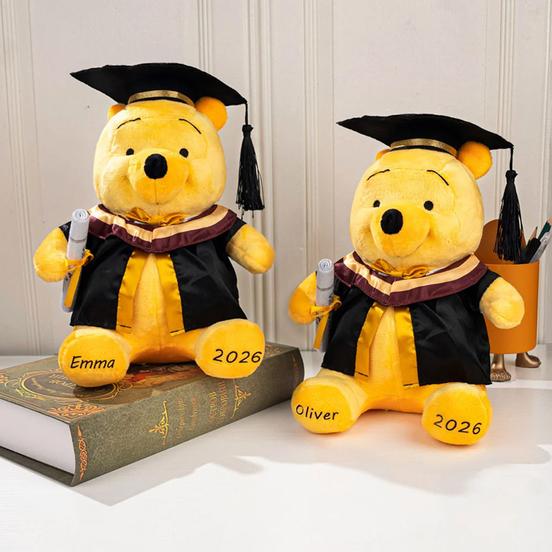 Personalized Classic Winnie the Pooh Graduation Bear Plush Toy with Name or School Badge Gifts for Grads