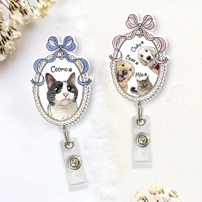 Personalized Pet Portrait Photo Badge Reel Nurse Badge Reel Retractable Badge Holder Gift for Pet Lovers
