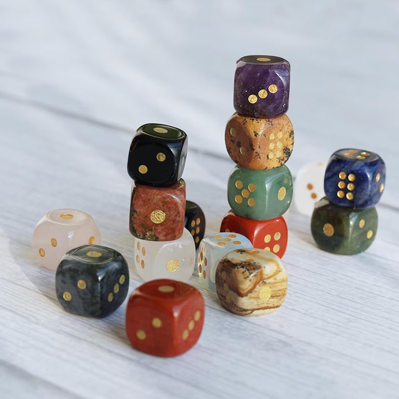 Natural Rounded Corner Crystal Mahjong 2 Dice Aquatic Agate Tiger's Eye Dice Semi-Precious Stone Dice Gift for Mahjong Enthusiast
