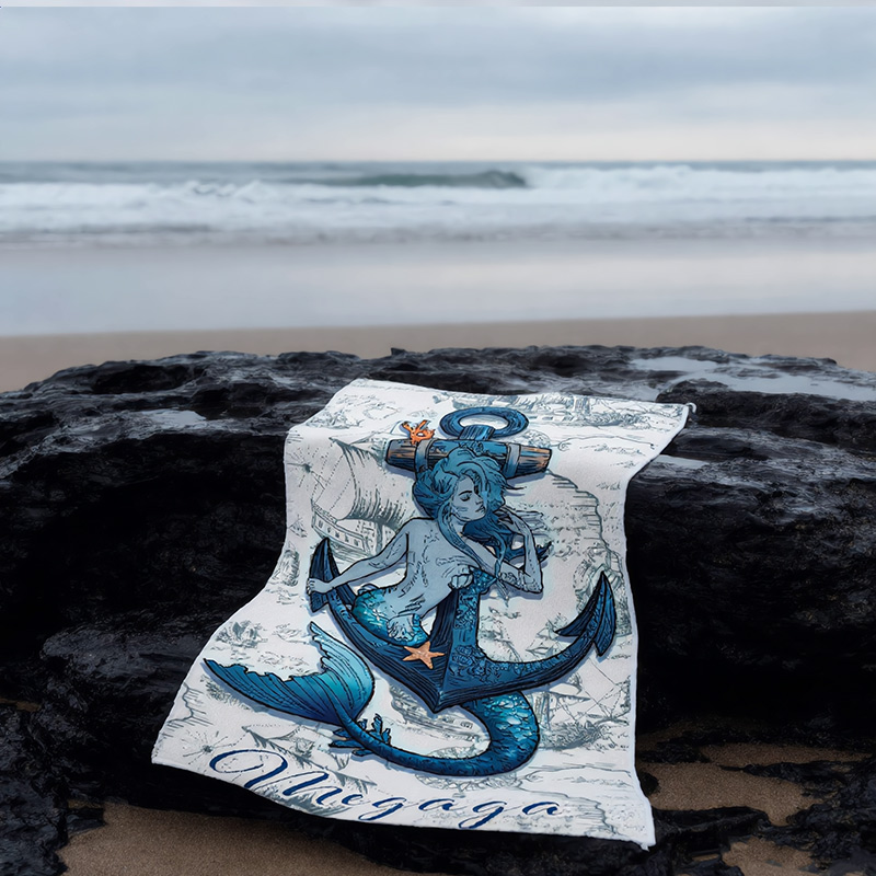 Personalized Mermaid Beach Towel Vintage Nautical-Style Mermaid Beach Towel Customized with Name Gift for Her