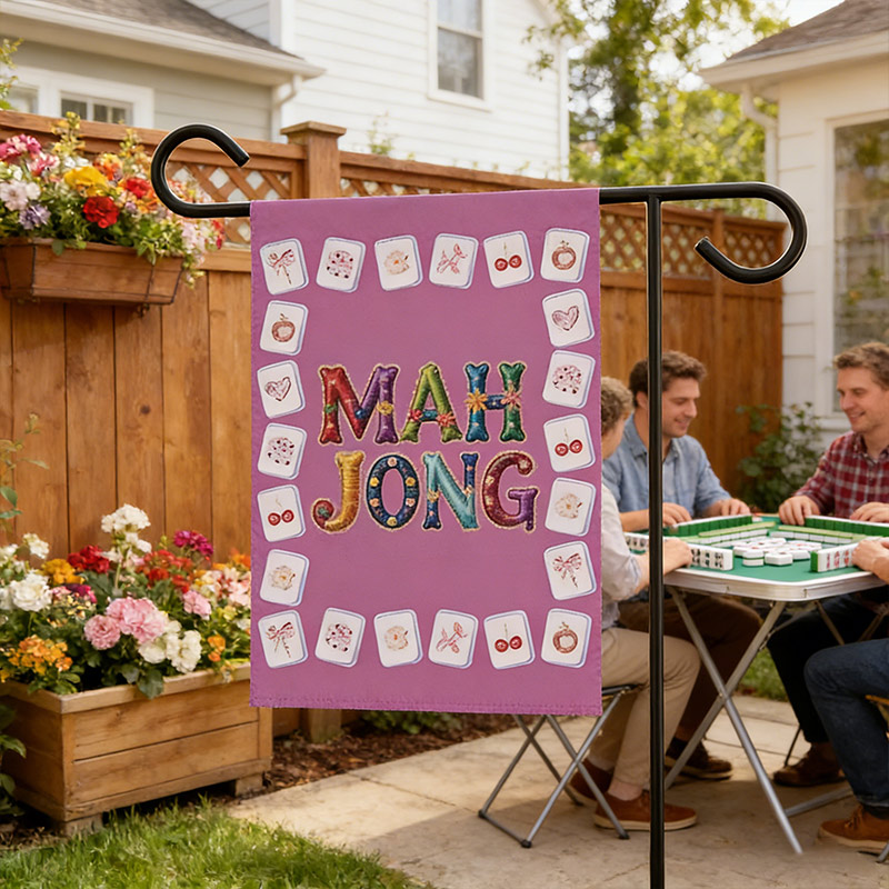 Mahjong Garden Flags Pink Mahjong Decor Courtyard Decor Mahjong Parties and Gifts for Mahjong Enthusiasts