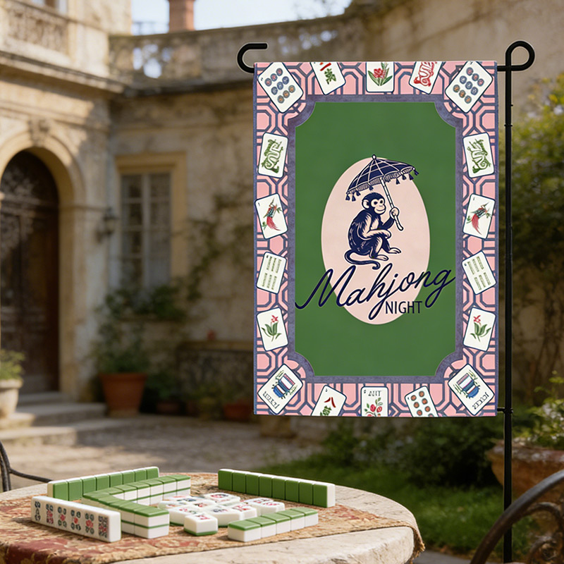 Mahjong Garden Flags Mahjong Nighe Purple Monkey Courtyard Decor Mahjong Parties and Gifts for Mahjong Enthusiasts