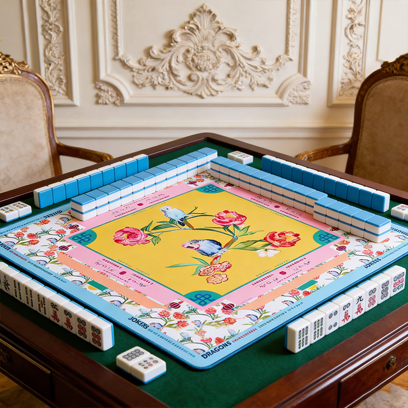 Watercolor Painting of Flowers and Birds Mahjong Mat  Spring Scenery Mat for Mah jongg Lovers