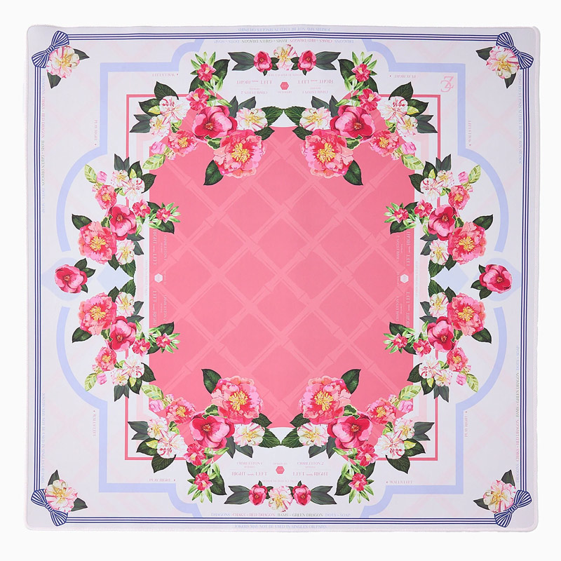 Sweet Pink Camellia and Birds Mahjong Mat Fresh Color-Blocking Non-Slip and Noise-Reducing Gift for Mahjong Enthusiasts