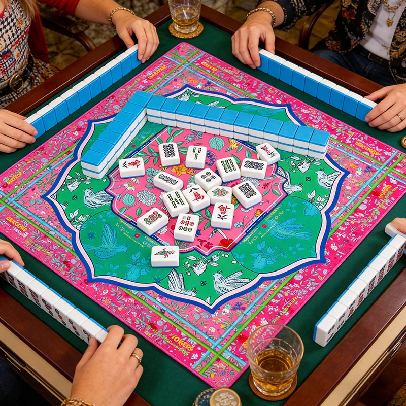 Tropical Flowers and Birds Mahjong Mat Designed for Mahjong Entertainment Gift for Mahjong Enthusiasts