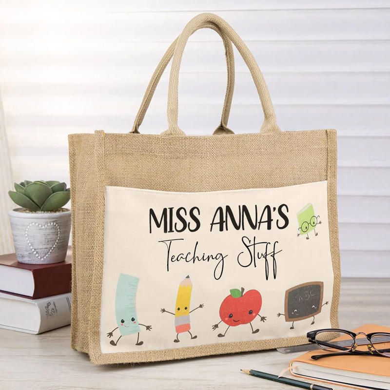 Personalized Jute Tote Bag with Name for Teacher Thank You Gift for Teacher