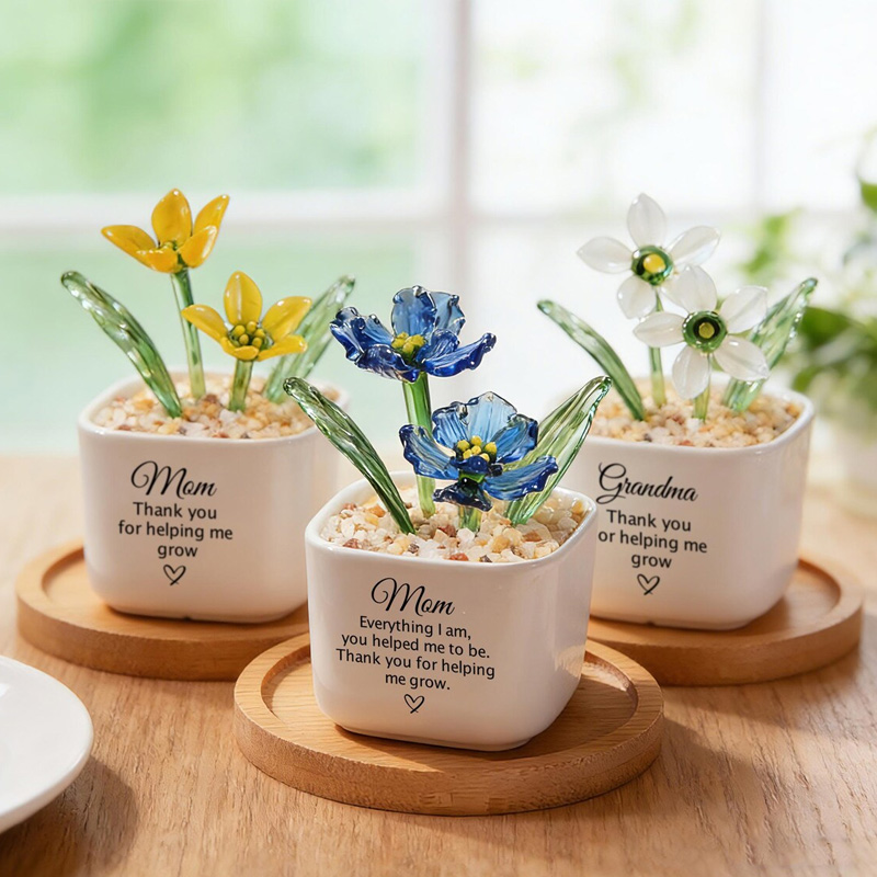 Personalized Glass Flower Pots Custom Name Engraving Mother's Day Birthday Gift a Special Present for Mom