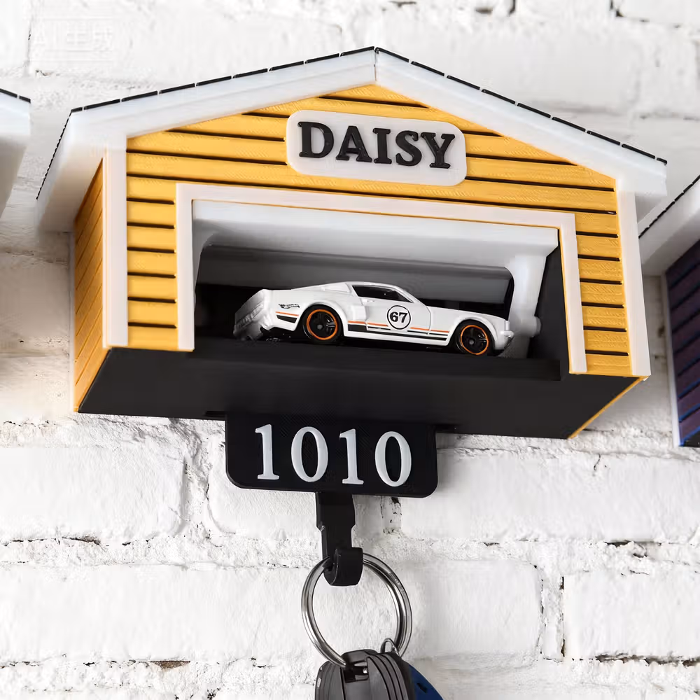 Personalized Mini Garage Key Holder, Custom Name Wall Mount Key Hook with Toy Truck