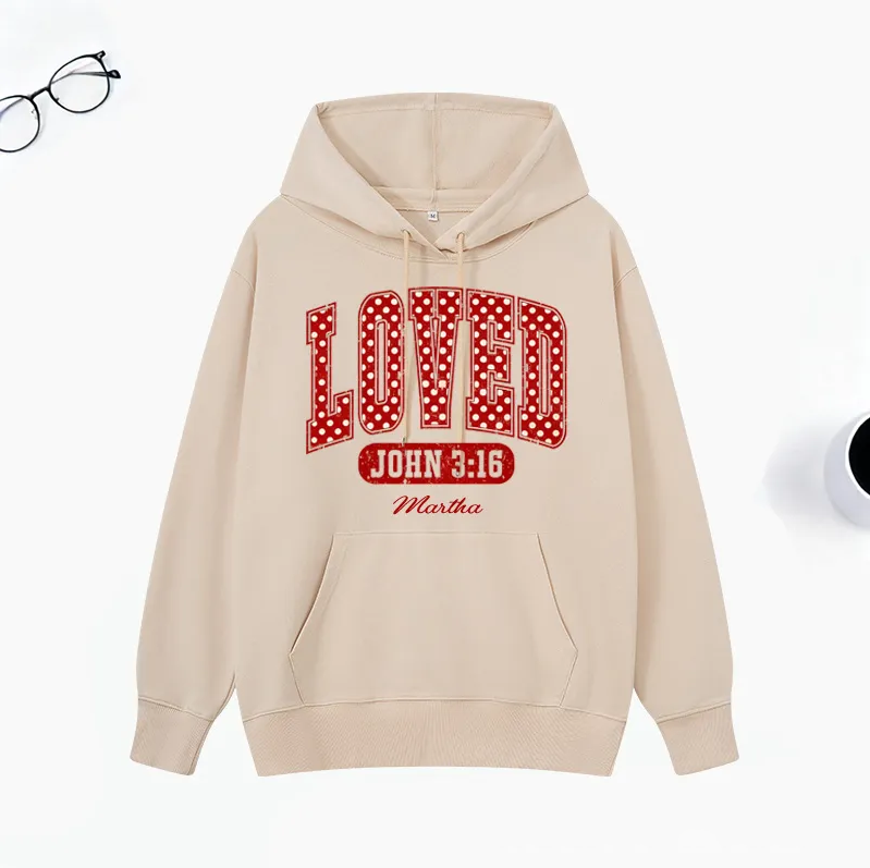 Personalized Loved John 3:16 Bible Verse Polka Dots Classic Hoodies with Name Retro Hoodies Religious Gift Valentines Day Gift for Couple