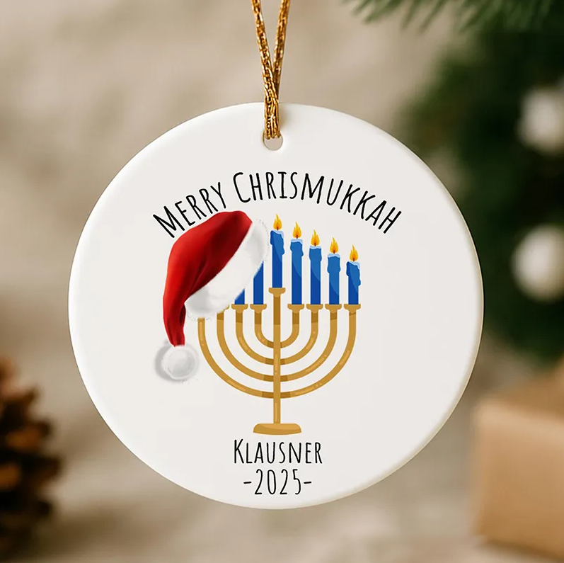 Personalized Chrismukkah Ornament with Custom Name and Year Religious Decor Hanukkah & Christmas Ceramic Keepsake Gift Merry Chrismukkah Gift