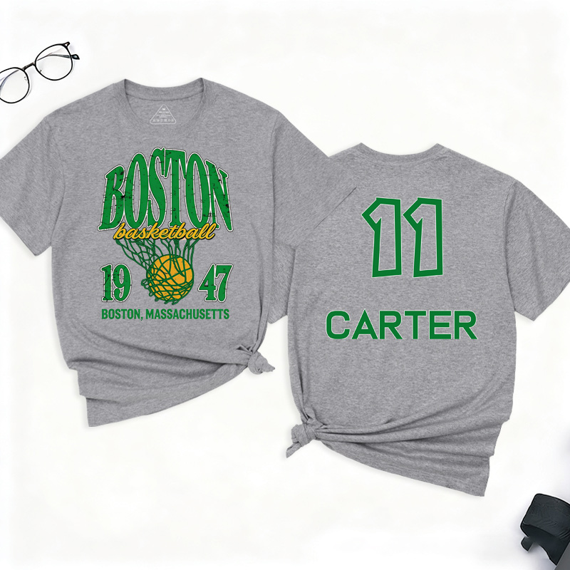 Personalized Basketball T-Shirt Vintage Boston Basketball 1947 St. Patrick Design with Custom Name and Number
