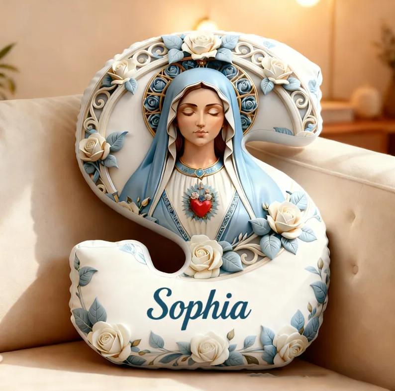 Personalized Sacred Heart of Mary Letter Pillow Graphic 3D Print Pillow with Custom Name Home Decor Religious Gift Catholic Gift for Her