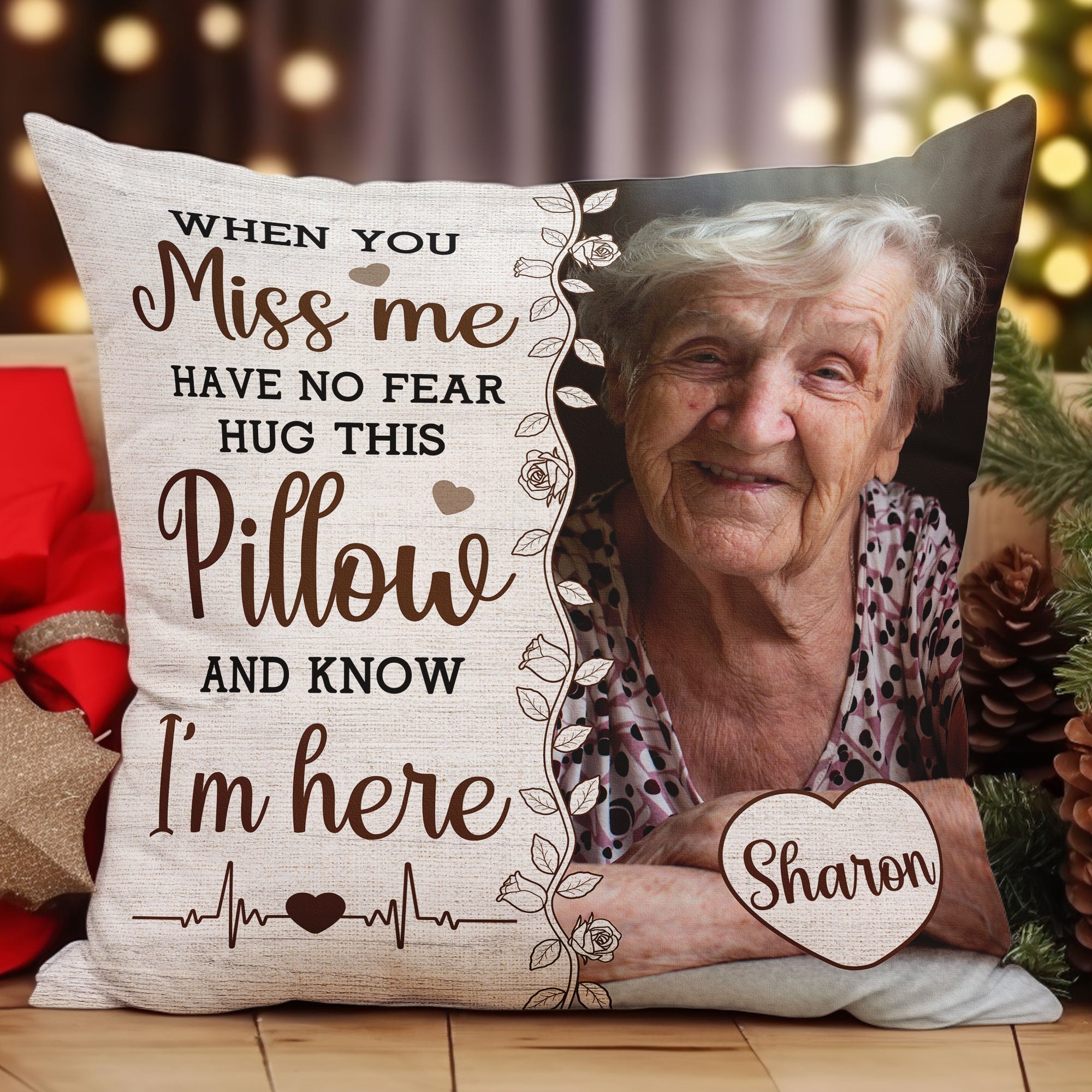 Personalized Photo Memory Pillow with Name Hug This Pillow And Know I'm Here Sympathy Bereavement Gift 
