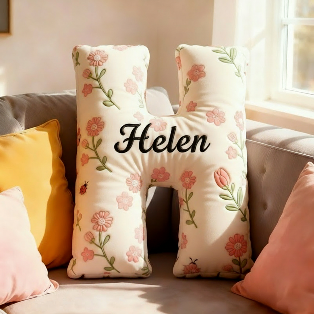 Personalized Boho Flower Letter Pillow Graphic 3D Print Pillow Custom Name Pillow for Kids Gardening Lovers Gift