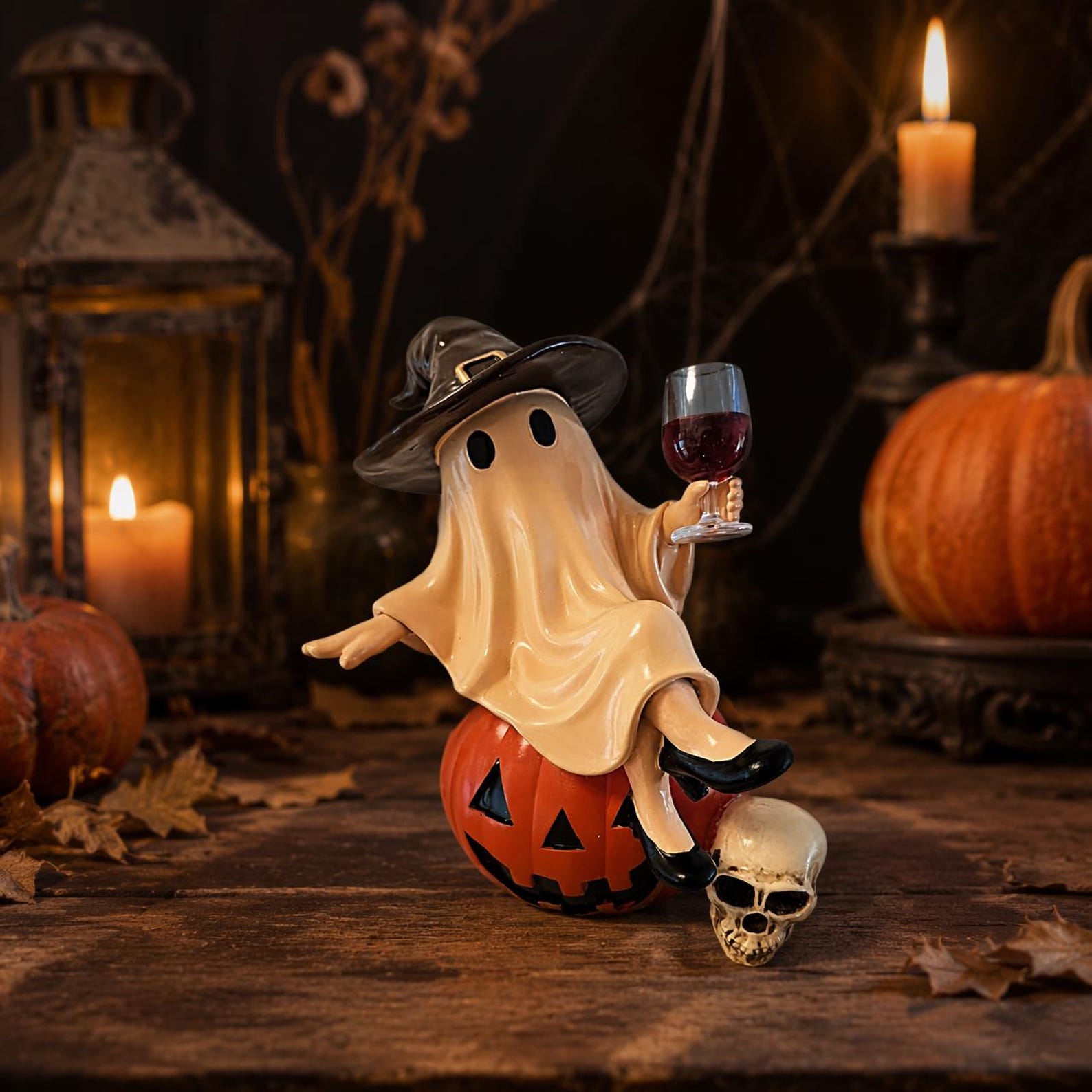 Halloween Tipsy Ghost Witch Statue Desk Ornament Halloween Pumpkin Decor