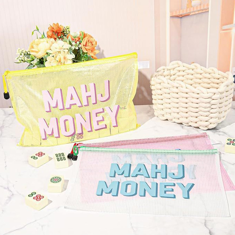 Mahjong Tile Bag PVC Clear Mahjong Case Size Waterproof Zippered Storage Tile Holder Rack Bag for Mahjong Lover