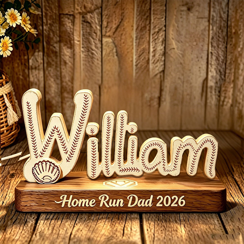 Personalized Baseball Desktop Wooden Home Dector Custom Name and Photo Baseball Dad Father's Day Gift