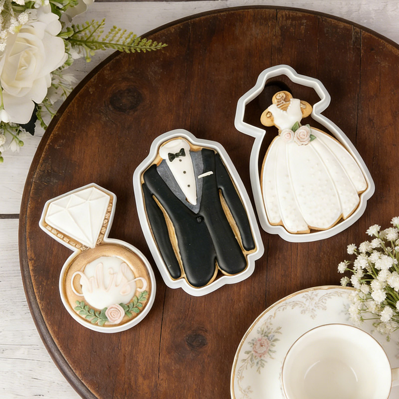 Personalized Wedding Cookie Cutters Tuxedo Wedding Dress Diamond Ring Cookie Cutters