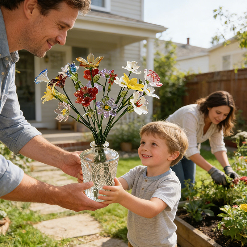 Personalized Glass Birthday Flowers Mother's Day Gifts Handcrafted Birth Flowers