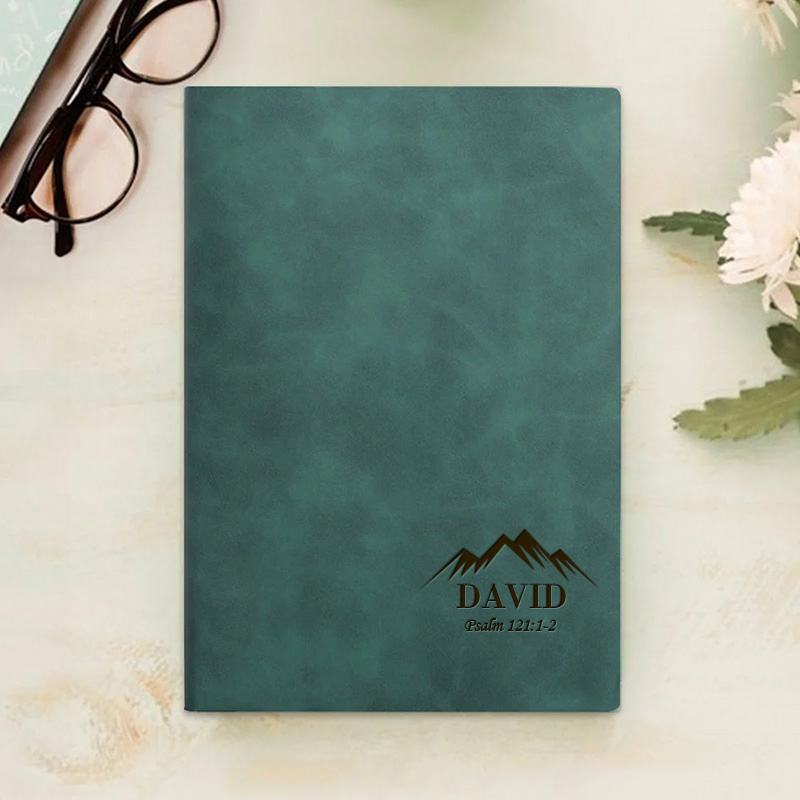 Personalized Mountain Prayer Journal Leather A5 Notebook with Name Birthday Gift Easter Christmas Gift for Men and Boys