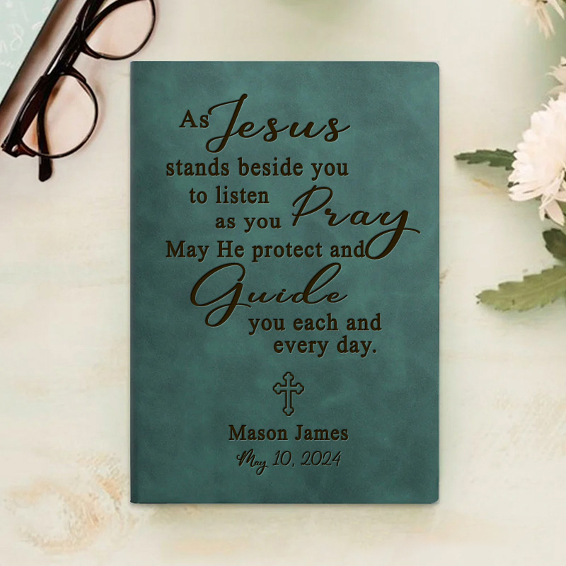 Personalized Christian Quote with Cross Prayer Journal A5 Notebook with Name Religious Study Notebook Confirmation Christmas Gift for Christians