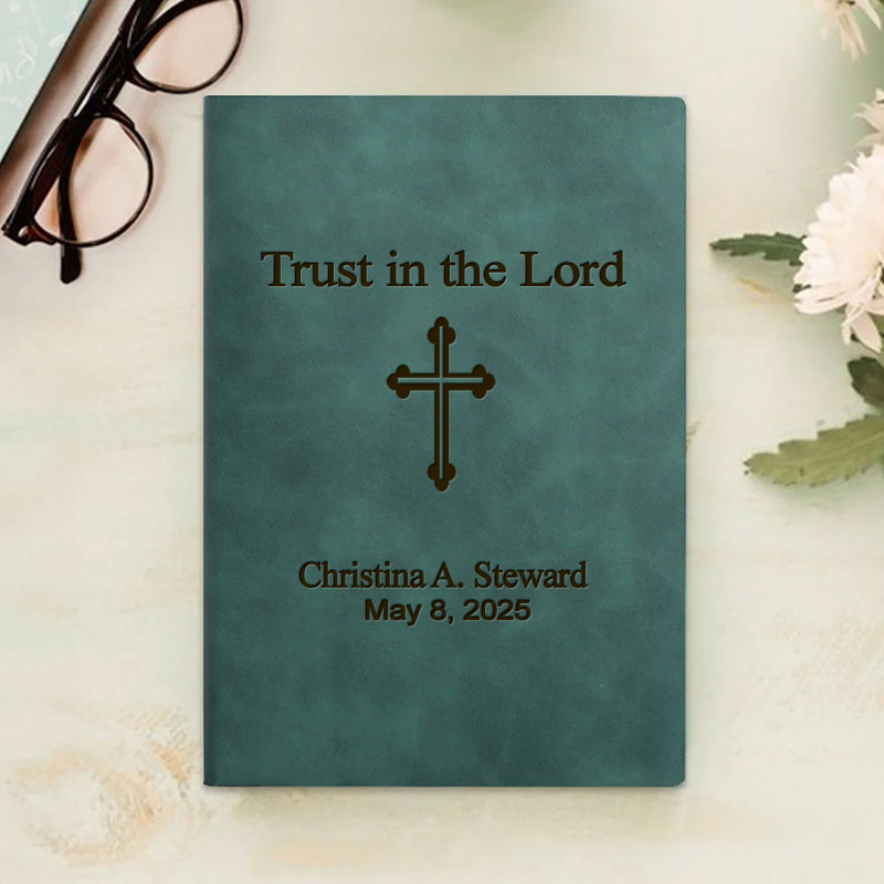 Personalized Trust in Faith Prayer Journal A5 Leather Notebook with Name Religious Journal Christmas Gift Confirmation Gift for Women and Men