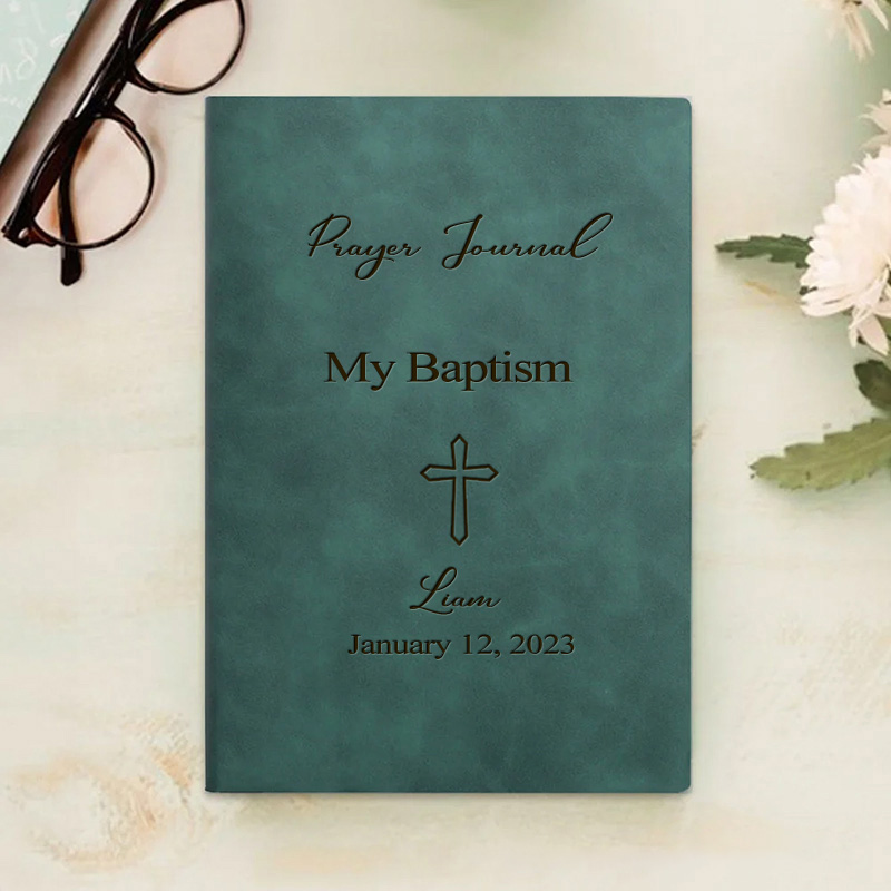 Personalized Baptism Prayer Journal Leather A5 Notebook with Name and Date Bible Study Notebook Baptism Gift for Boys and Girls