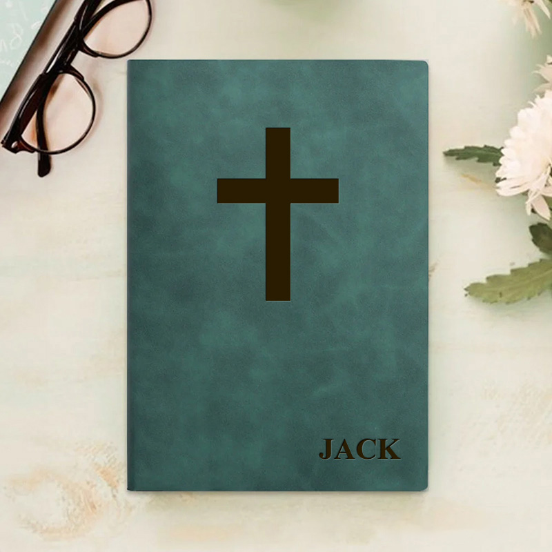 Personalized Cross Daily Prayer Journal Leather A5 Notebook with Name Christian Gift for Men Women Religious Bible Verse Gift Pastor Notebook Gift
