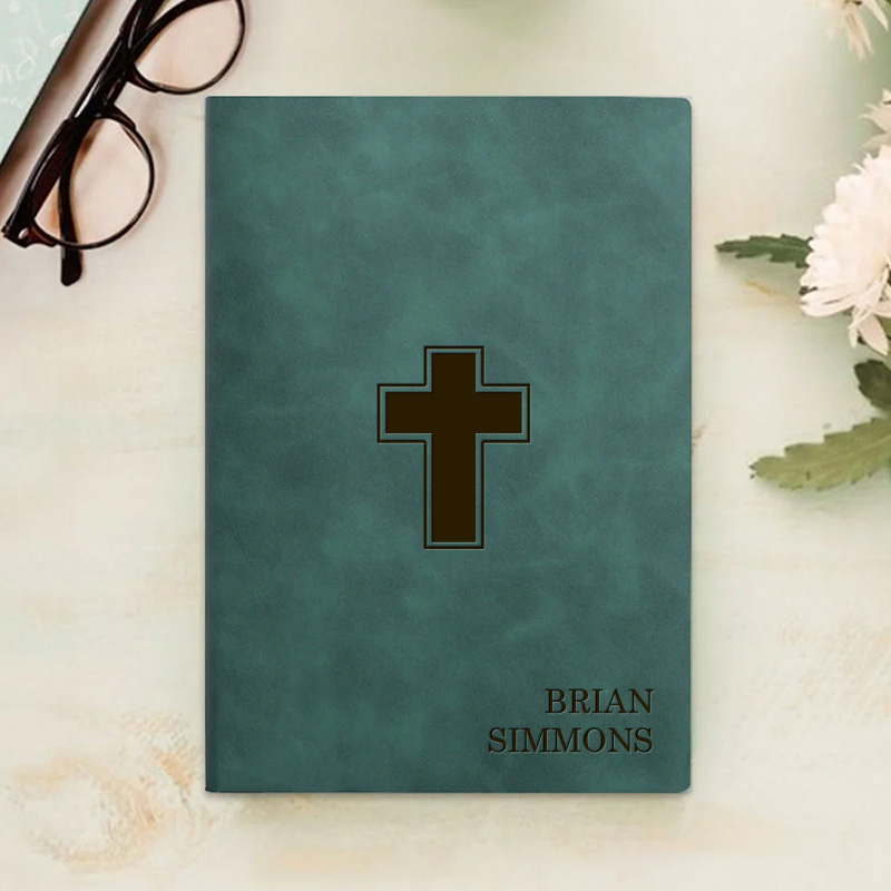 Personalized Cross Prayer Journal Leather A5 Notebook with Name Religious Bible Study Notebook First Communion Gifts Confirmation Gift Religious Gift