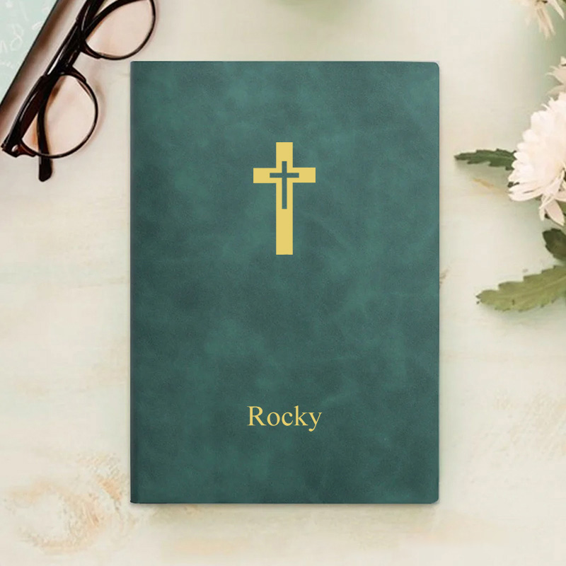 Personalized My Prayer Journal Cross Leather A5 Notebook with Name Bible Verse Religious Gift Birthday Baptism Gift for Christian Pastor Gift