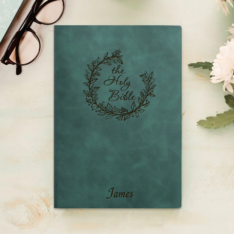 Personalized Bible Wreath Journal Leather A5 Notebook with Name Religious Notebook Birthday Easter Christmas Gift for Women and Girls 