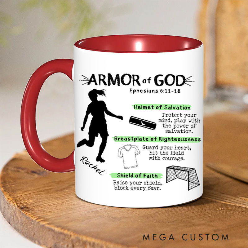 Personalized Armor of God for Soccer Ceramic Mug with Name Religious Inspirational Gift for Christians