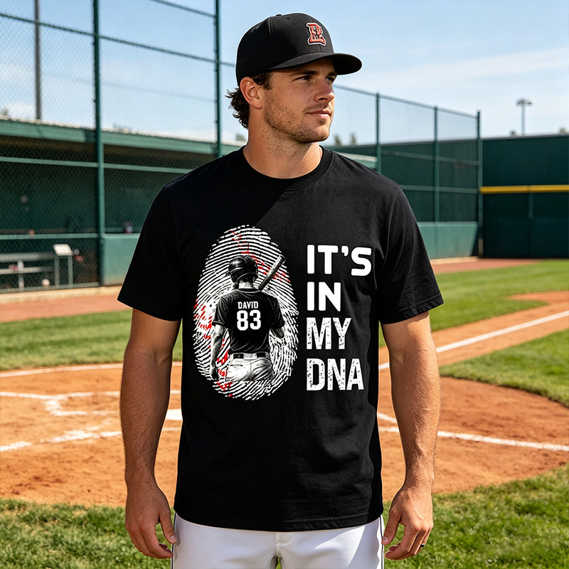 Personalized Baseball T-Shirt It's In My DNA Custom Name and Number Gift for Baseball Lovers