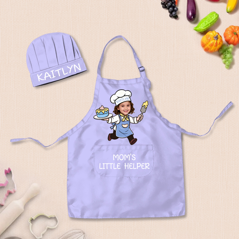 Personalized Fun Cooking Positions Adjustable Kid Apron Chef Hat Set with Pocket and Name for Cooking Baking Birthday Holiday Gift for Kids