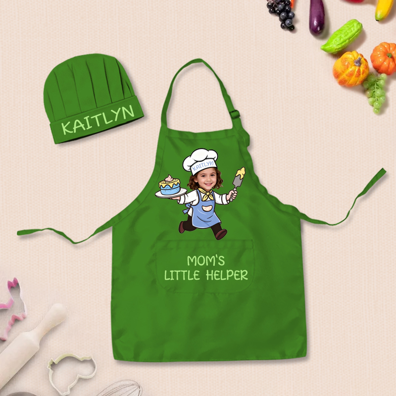 Personalized Fun Cooking Positions Adjustable Kid Apron Chef Hat Set with Pocket and Name for Cooking Baking Birthday Holiday Gift for Kids