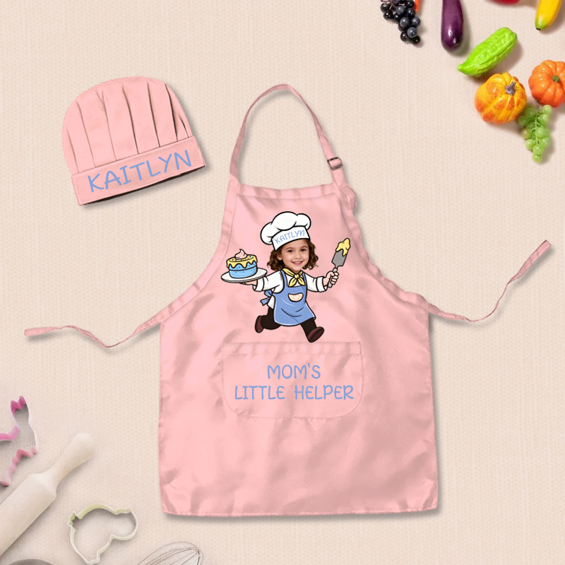 Personalized Fun Cooking Positions Adjustable Kid Apron Chef Hat Set with Pocket and Name for Cooking Baking Birthday Holiday Gift for Kids