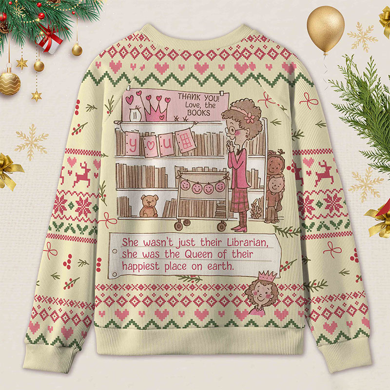 Personalized Heartwarming Librarian Compliments Ugly Sweater Holiday Gift for Book Lovers
