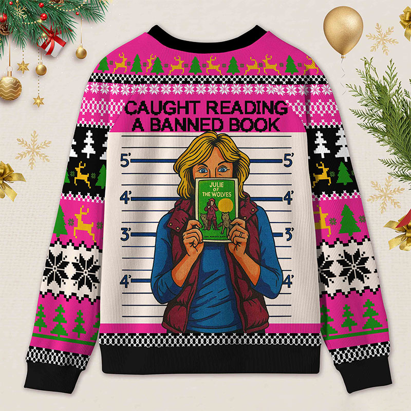 Personalized Banned Books Secret Reading Defiant Manifesto Ugly Sweater Holiday Gift for Book Lovers