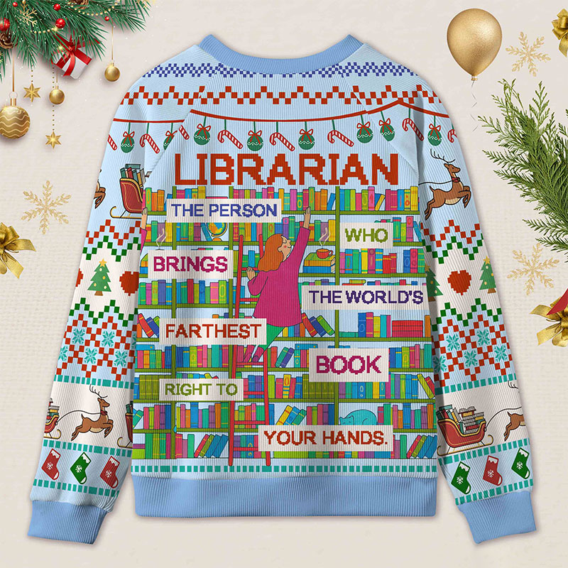 Personalized Librarian Tribute Ugly Sweater Office Holiday Party Gift for librarian