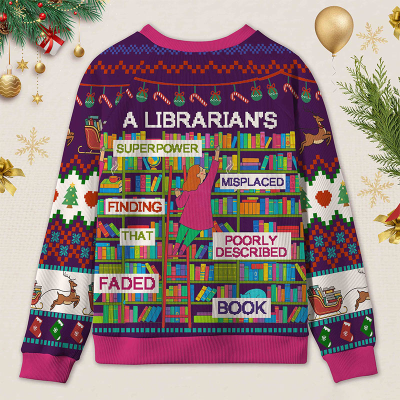 Personalized Librarian Superpowers Funny Ugly Sweater Office Holiday Party Gift for librarian
