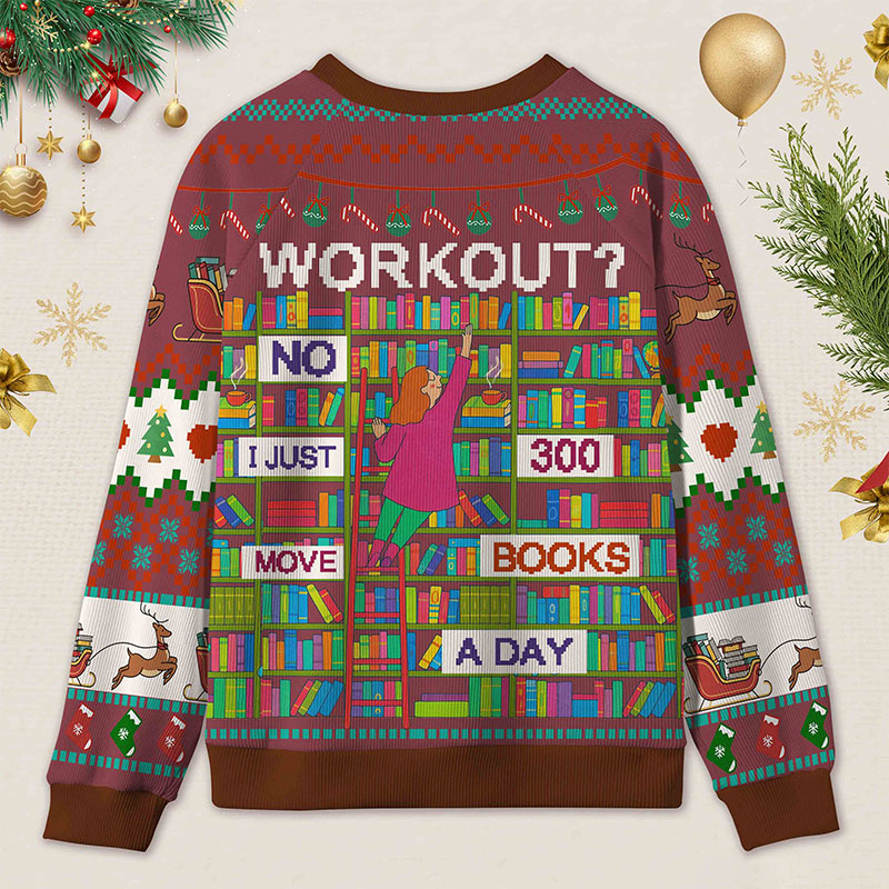 Personalized Book Lifting Workout Humor Ugly Sweater Office Holiday Party Gift for librarian