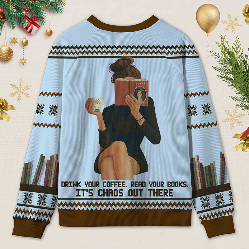 Personalized Bookish Barista Tranquil Reading Ugly Sweater Holiday Gift for Book Lovers