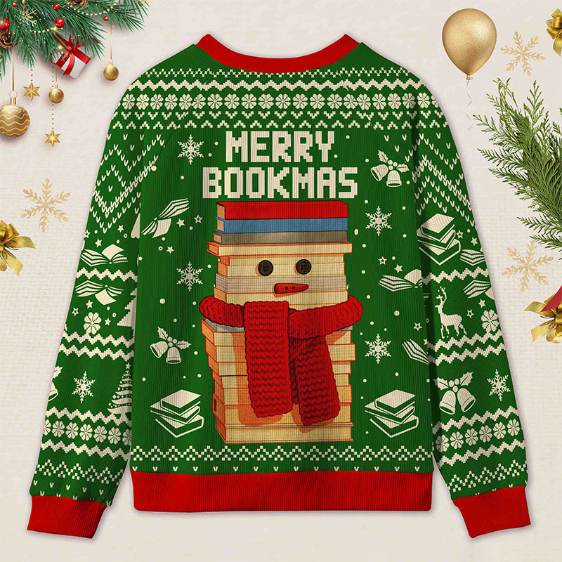 Personalized Bookish Christmas Cozy Ugly Sweater Festive Gift for Book Lovers