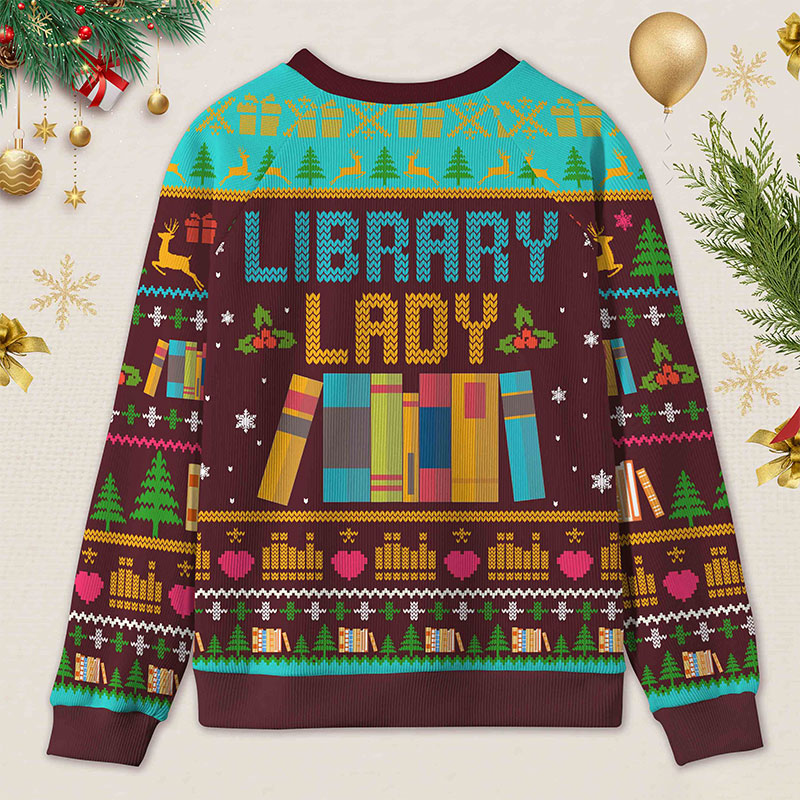Personalized Library Themed Ugly Sweater Holiday Gift for Librarians
